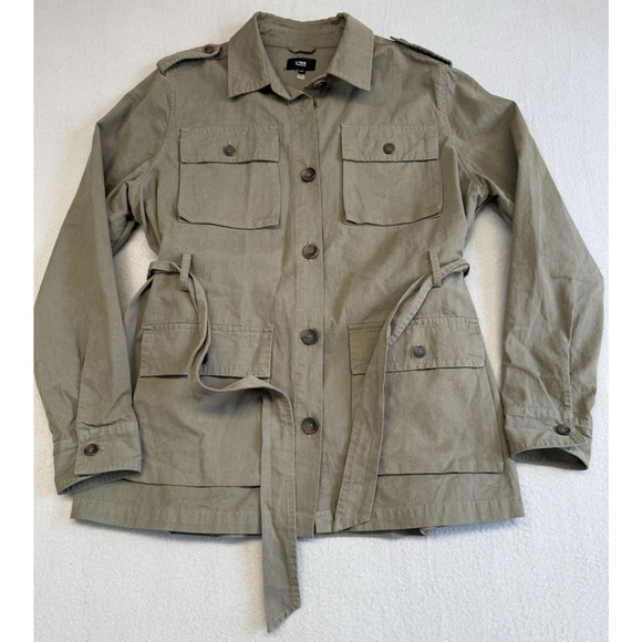Line the Label Olive Green Utility Jacket Belted Button Down Size Small - Picture 2 of 15
